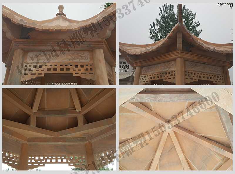中式大理石涼亭，石雕六角亭子細節(jié)圖，定制中式景觀涼亭