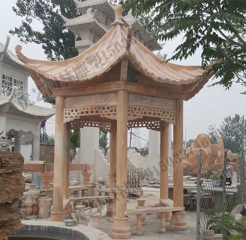 中式大理石涼亭，石雕景觀亭子，石雕六角亭子廠家
