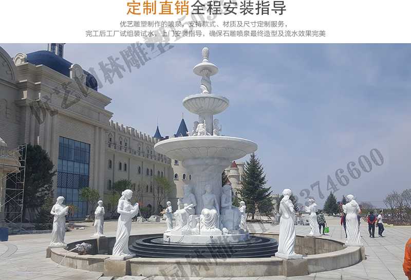 大理石景觀噴泉安裝，如何安裝大型景觀噴泉，定制石雕噴泉工廠