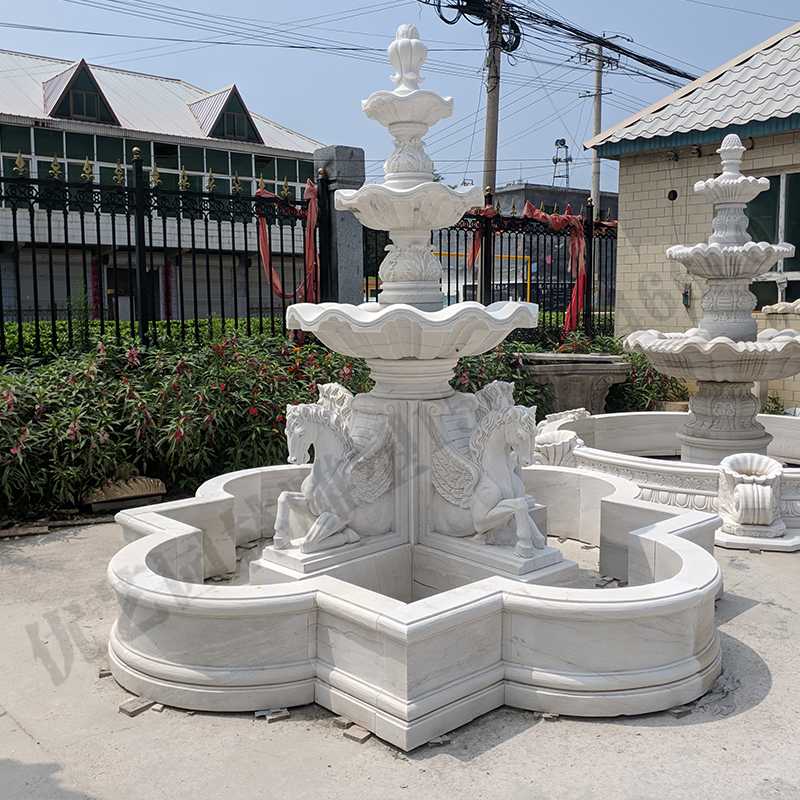 景觀雕塑定制，石雕噴泉廠家，歐式白馬石雕噴泉