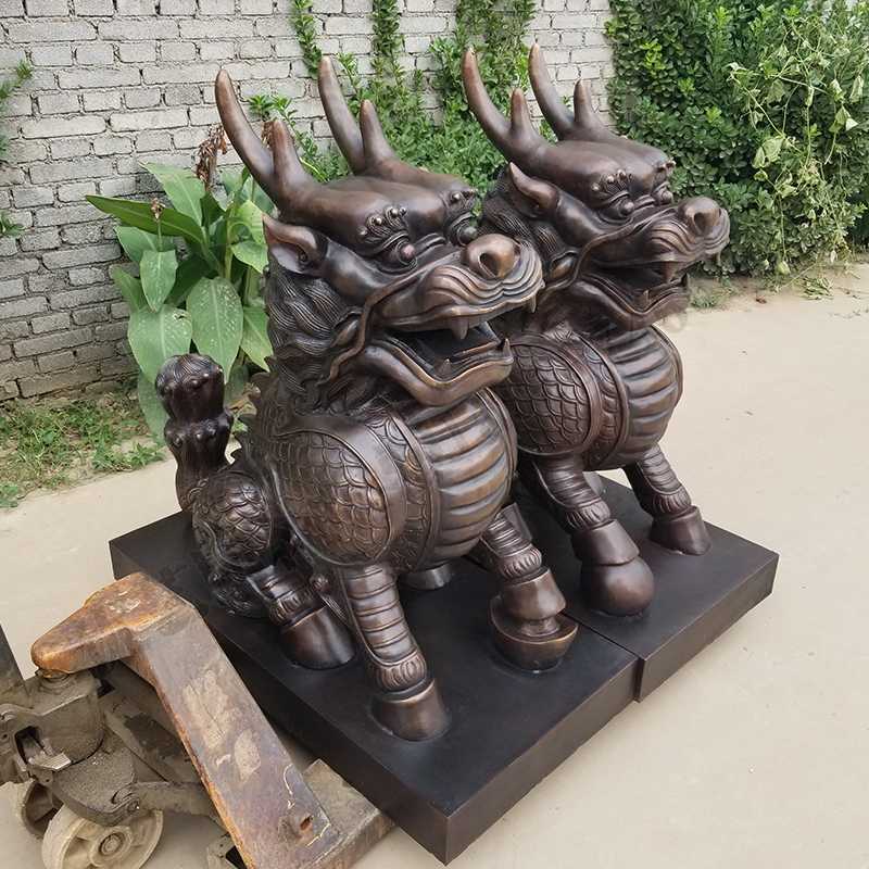 銅麒麟雕塑，銅麒麟擺件，鎮(zhèn)宅風(fēng)水麒麟